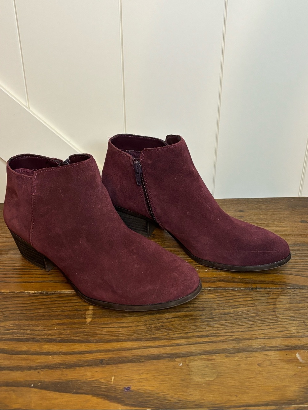Bass Women's Burgundy Suede Ankle Booties with Side Zip